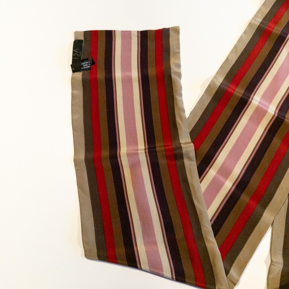 Silk Scarf Lot 4 Pieces Square Rectangular Stripe Plaid Animal Vera Isa Ginnie - Picture 4 of 16